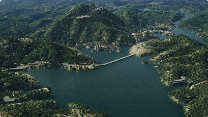 AI生成的山地湖泊水面三维场景